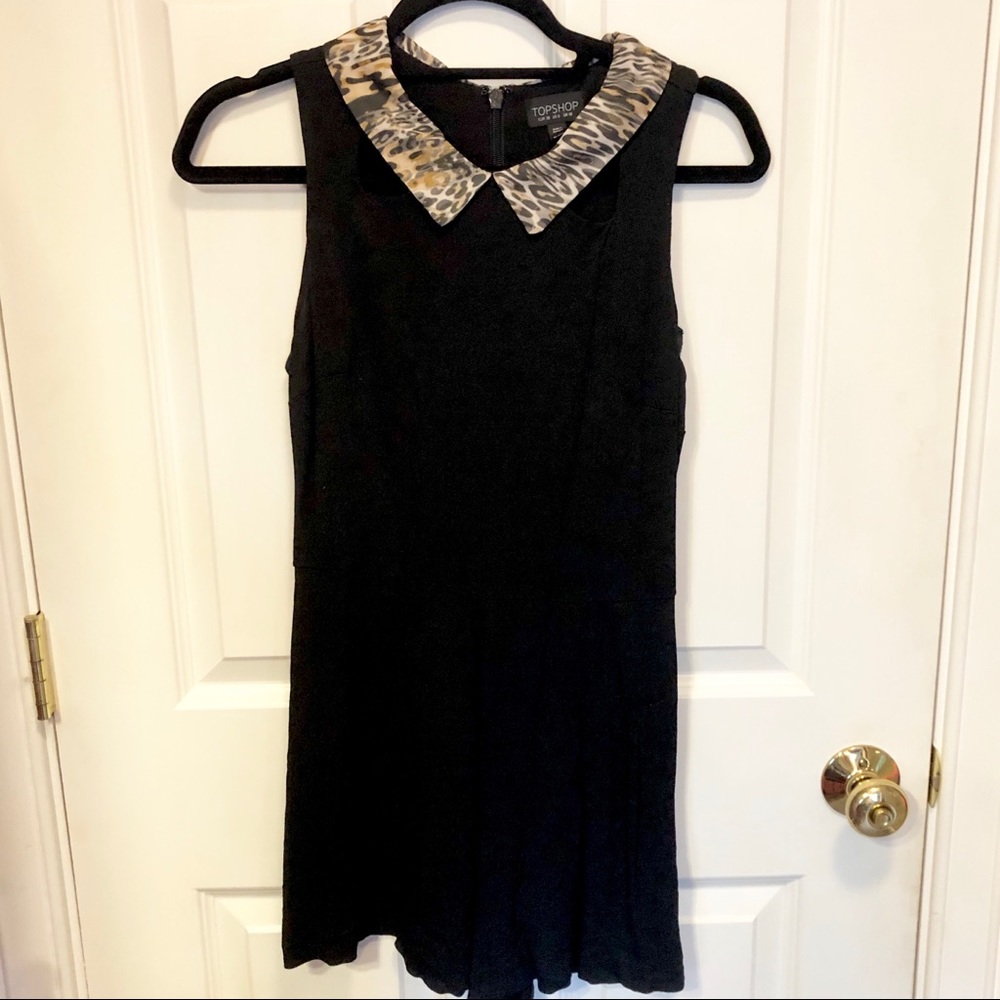 TopShop Black Romper with Leopard Collar